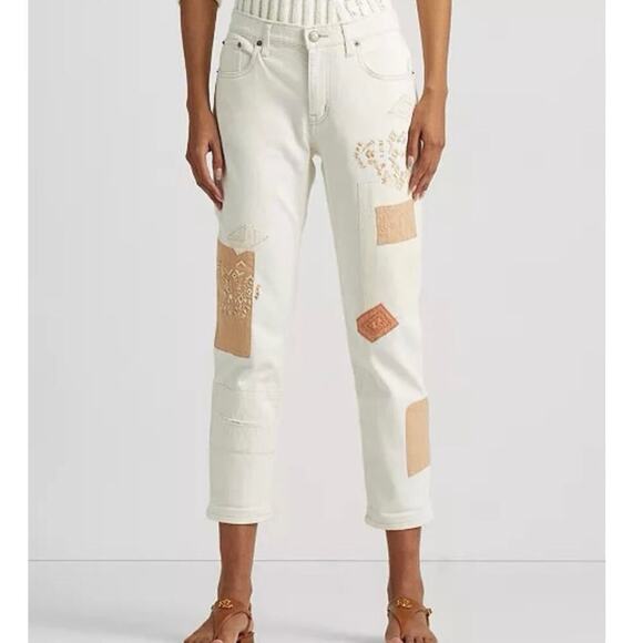 Lauren Ralph Lauren Women's Patchwork Relaxed Tapered Ankle Jeans Cream Size 16 - Picture 1 of 15